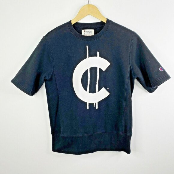 Champion X Wood Wood Sweatshirt Mens Small Short Sleeve Graphic Fleece Black - Picture 1 of 3